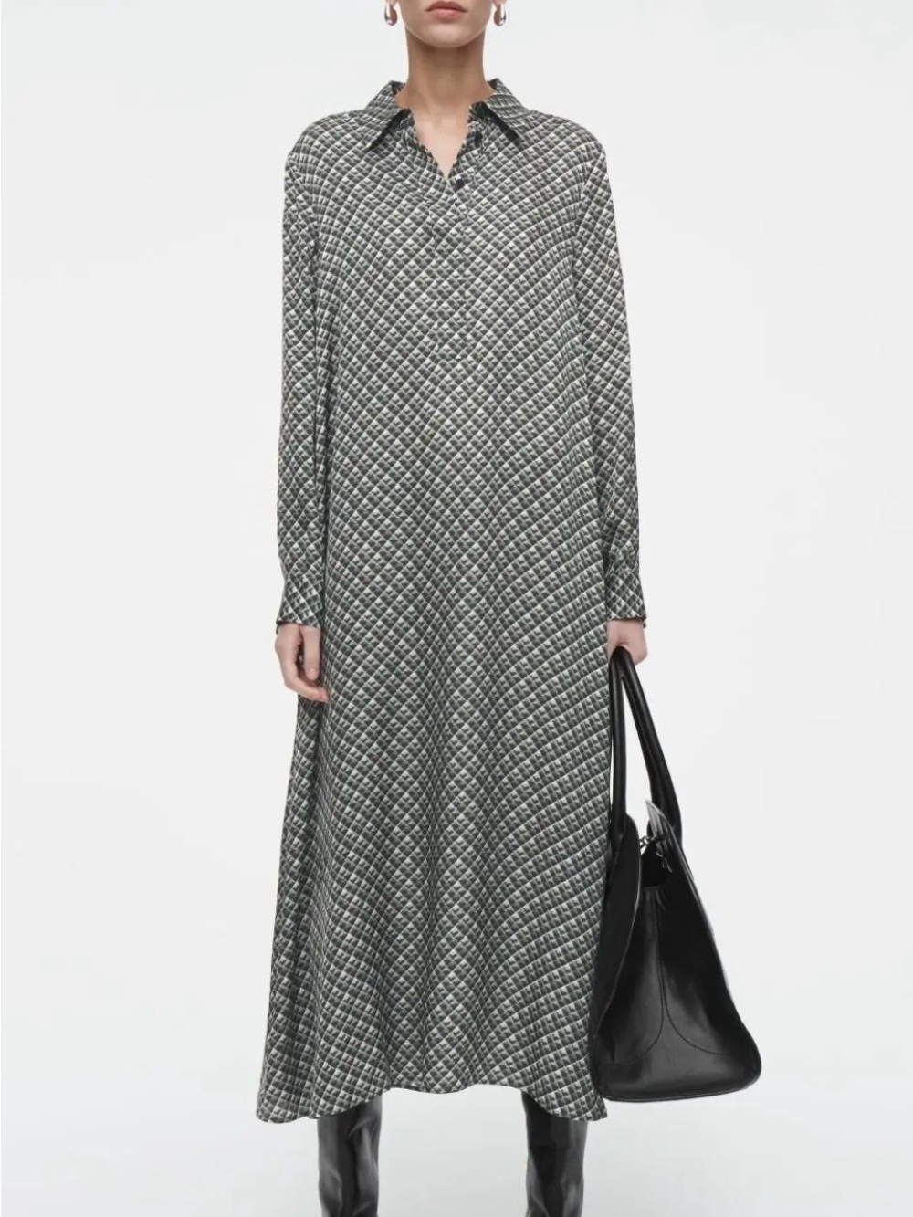 COS Black and White Geometric Maxi Shirt Dress